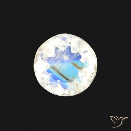 0.46ct طبيعي أبيض مزرق قوس قزح حجر القمر, دائري, شفاف