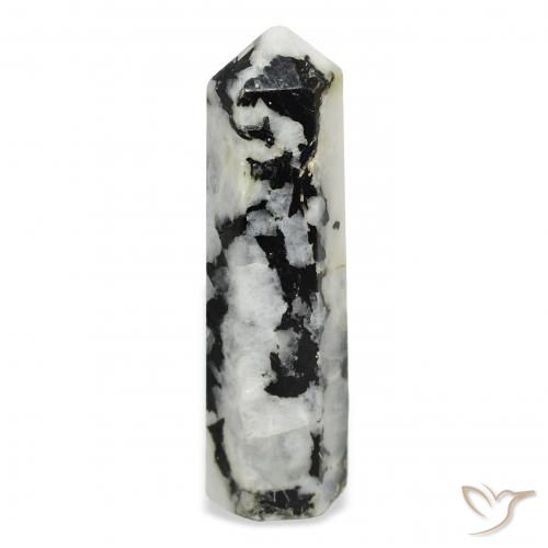 43.34ct طبيعي أبيض مع أسود قوس قزح حجر القمر, فانسى, غير شفاف
