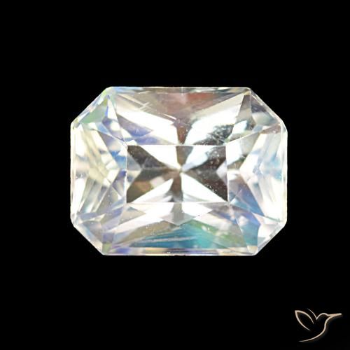 1.91ct طبيعي أبيض متعدد الألوان قوس قزح حجر القمر, قص الزمرد, قليلا جدا