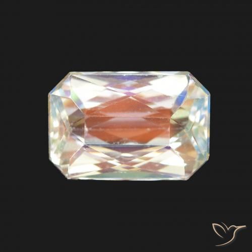2.36ct طبيعي أبيض متعدد الألوان قوس قزح حجر القمر, قص الزمرد, قليلا جدا