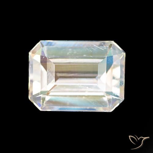 1.77ct أبيض متعدد الألوان قوس قزح حجر القمر, قص الزمرد, VVS-VS