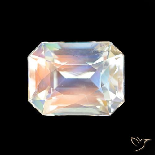 2.47ct أبيض متعدد الألوان قوس قزح حجر القمر, قص الزمرد, VVS-VS