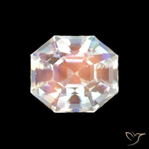 2.19ct أبيض متعدد الألوان قوس قزح حجر القمر, قص الزمرد, قليلا جدا