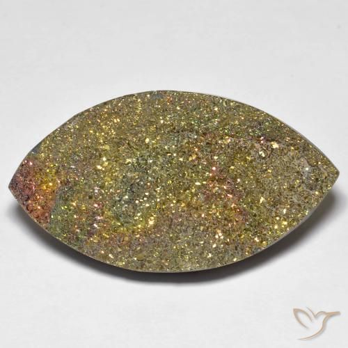 25.84ct طبيعي متعدد الألوان قوس قزح بيريت, ماركيز, غير شفاف
