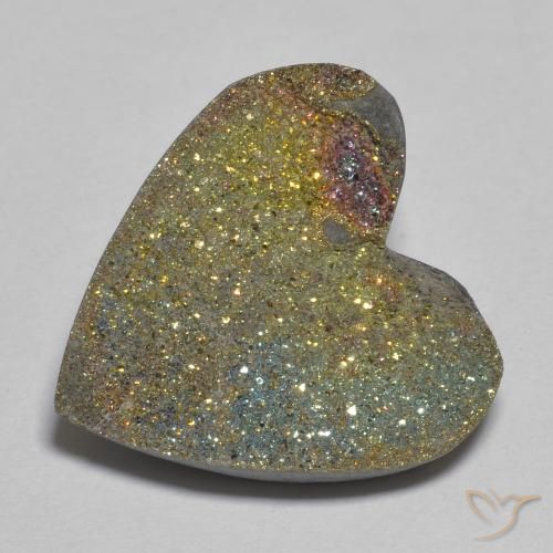 10.02ct طبيعي متعدد الألوان قوس قزح بيريت, قلب, غير شفاف
