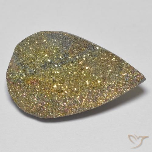 13.19ct طبيعي متعدد الألوان قوس قزح بيريت, شكل الكمثرى, غير شفاف