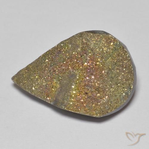 14.54ct طبيعي متعدد الألوان قوس قزح بيريت, شكل الكمثرى, غير شفاف