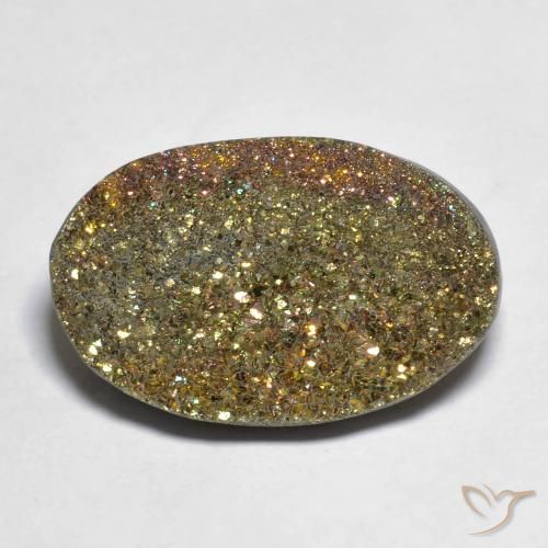 14.61ct طبيعي متعدد الألوان قوس قزح بيريت, بيضوي, غير شفاف