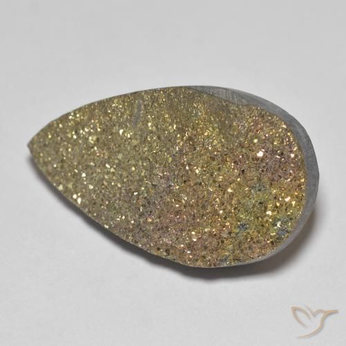 12.75ct طبيعي متعدد الألوان قوس قزح بيريت, شكل الكمثرى, غير شفاف