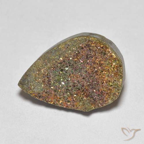 7.81ct طبيعي متعدد الألوان قوس قزح بيريت, شكل الكمثرى, غير شفاف