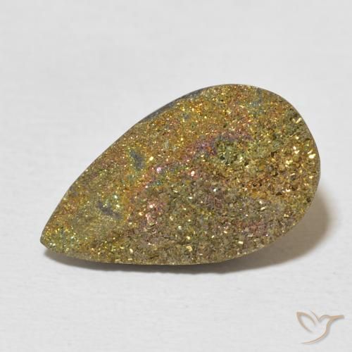 6.31ct طبيعي متعدد الألوان قوس قزح بيريت, شكل الكمثرى, غير شفاف