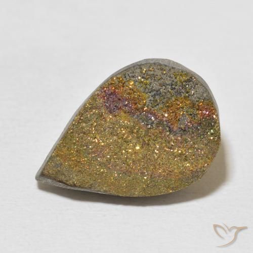 9.97ct طبيعي متعدد الألوان قوس قزح بيريت, شكل الكمثرى, غير شفاف