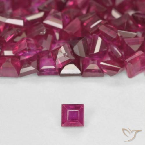 0.09ct طبيعي أحمر غامق ياقوت, مربع, قليلا جدا