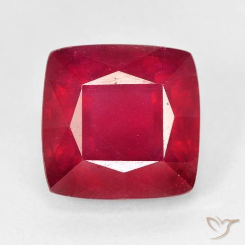 7.35ct طبيعي أحمر ياقوت, وسادة, قليلا جدا