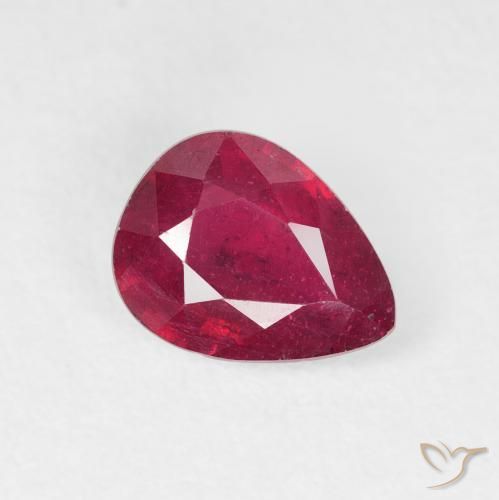 ياقوت Medium Dark-Red طبيعي، شكل الكمثرى، 1.58 قيراط، VS-SI