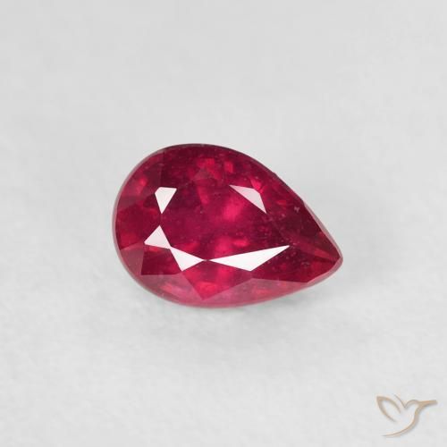 ياقوت Medium Dark-Red طبيعي، شكل الكمثرى، 0.72 قيراط، VS-SI