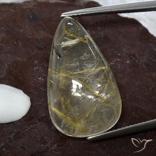20.18ct طبيعي بنى-ذهبى فاتح جدا كوارتز روتيل, شكل الكمثرى, شفاف