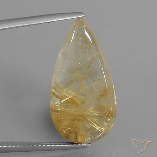 18.69ct طبيعي ذهبى متوسط كوارتز روتيل, شكل الكمثرى, شفاف