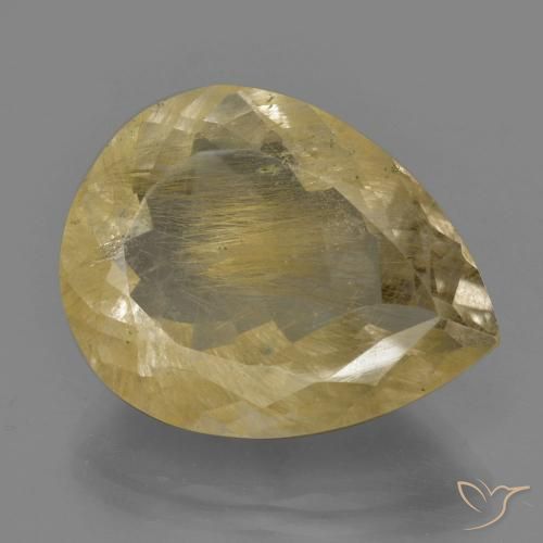 24.15ct طبيعي أصفر دافئ كوارتز روتيل, شكل الكمثرى, شفاف, Photo A