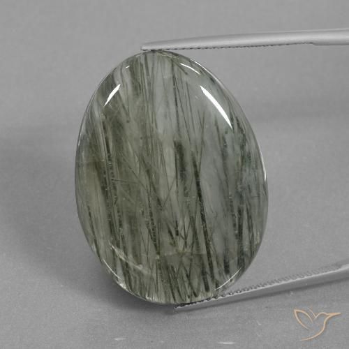 31.28ct طبيعي رمادى متوسط كوارتز روتيل, بيضوي, نصف شفاف