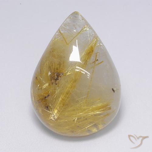16.01ct طبيعي ذهبى متوسط كوارتز روتيل, شكل الكمثرى, نصف شفاف