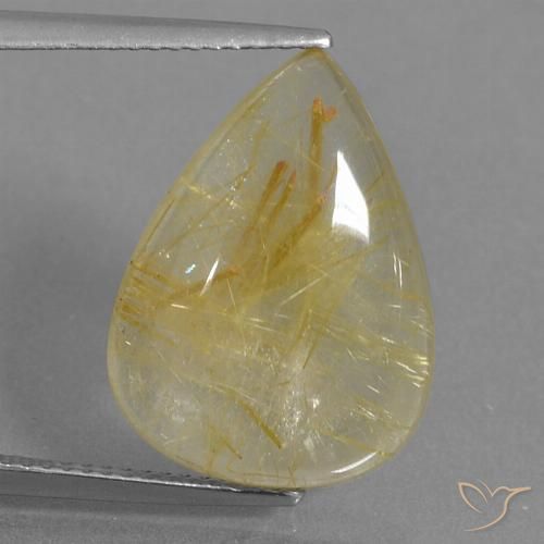 9.59ct طبيعي أصفر-ذهبى كوارتز روتيل, شكل الكمثرى, شفاف
