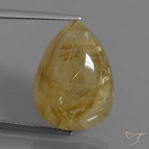 14.43ct طبيعي بنى-ذهبى فاتح جدا كوارتز روتيل, شكل الكمثرى, نصف شفاف
