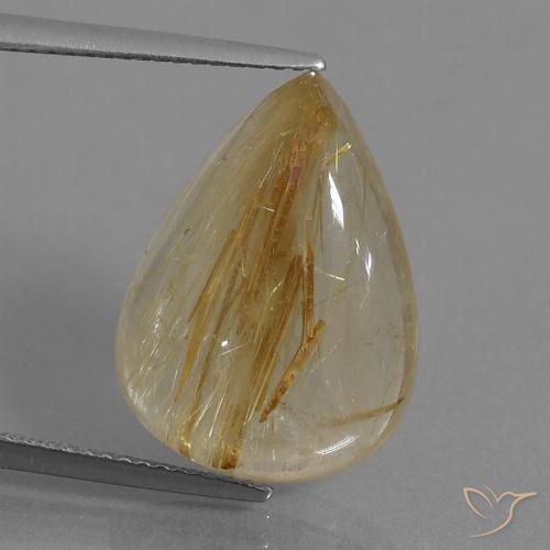 12.39ct طبيعي بنى-ذهبى فاتح جدا كوارتز روتيل, شكل الكمثرى, شفاف