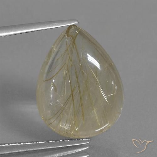 11.83ct طبيعي بنى-ذهبى فاتح جدا كوارتز روتيل, شكل الكمثرى, شفاف