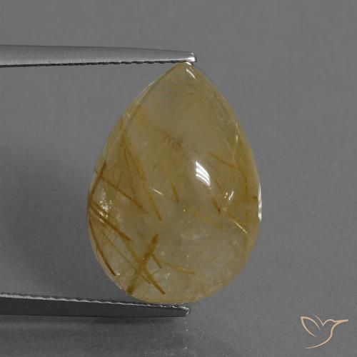13.43ct طبيعي بنى-ذهبى فاتح جدا كوارتز روتيل, شكل الكمثرى, شفاف