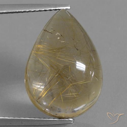 12.87ct طبيعي بنى-ذهبى فاتح جدا كوارتز روتيل, شكل الكمثرى, شفاف