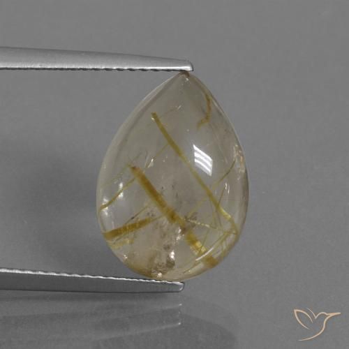 6.86ct طبيعي بنى-ذهبى فاتح جدا كوارتز روتيل, شكل الكمثرى, شفاف