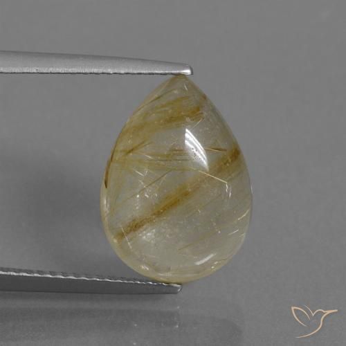 6.12ct طبيعي بنى-ذهبى فاتح جدا كوارتز روتيل, شكل الكمثرى, شفاف