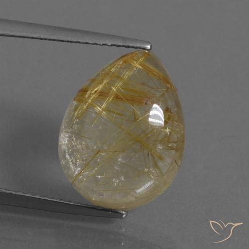 11.11ct طبيعي بنى-ذهبى فاتح جدا كوارتز روتيل, شكل الكمثرى, شفاف