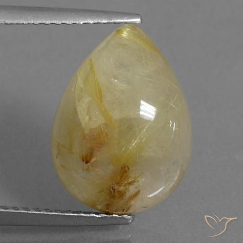 6.71ct طبيعي أصفر فاتح كوارتز روتيل, شكل الكمثرى, نصف شفاف