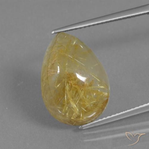 12.62ct طبيعي أصفر دافئ كوارتز روتيل, شكل الكمثرى, نصف شفاف