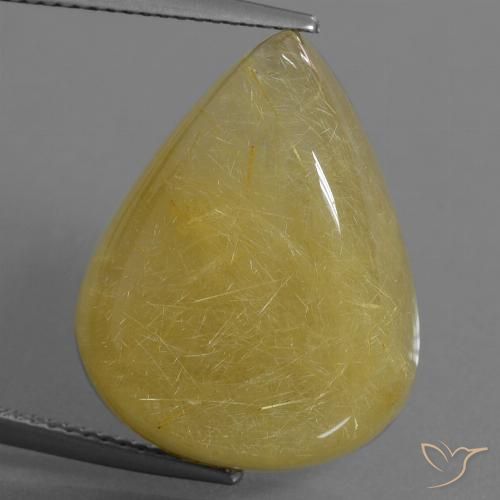 24.90ct طبيعي أصفر فاتح كوارتز روتيل, شكل الكمثرى, نصف شفاف