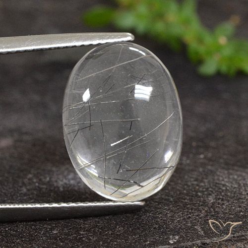 8.50ct طبيعي شفاف مع أسود كوارتز روتيل, بيضوي, شفاف