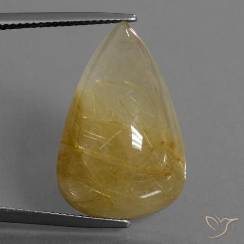 22.73ct طبيعي أصفر ترابى كوارتز روتيل, شكل الكمثرى, نصف شفاف