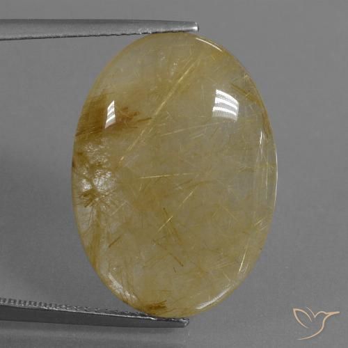 17.69ct طبيعي أصفر-ذهبى كوارتز روتيل, بيضوي, نصف شفاف