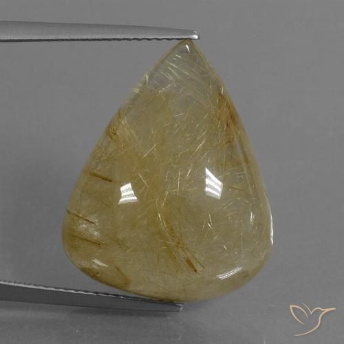 24.63ct طبيعي أصفر فاتح كوارتز روتيل, شكل الكمثرى, نصف شفاف