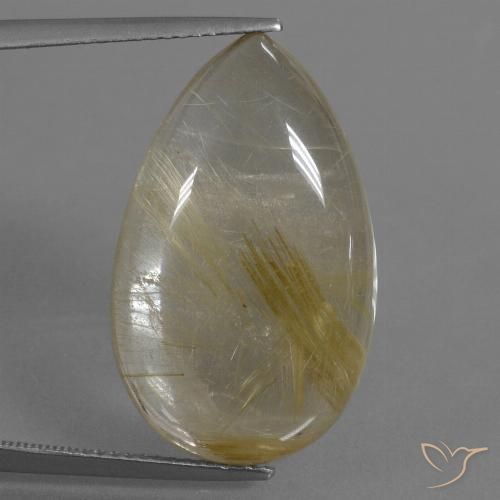 21.47ct طبيعي أصفر فاتح كوارتز روتيل, شكل الكمثرى, شفاف