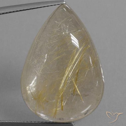 34.22ct طبيعي أصفر دافئ كوارتز روتيل, شكل الكمثرى, شفاف