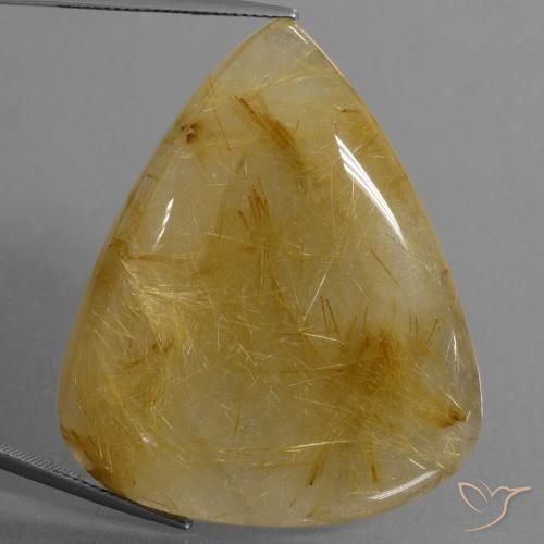 96.56ct طبيعي أصفر-ذهبى كوارتز روتيل, شكل الكمثرى, نصف شفاف