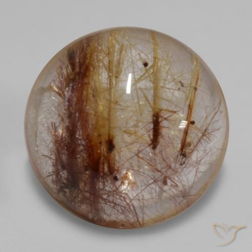 7.37ct طبيعي شفاف مع بنى كوارتز روتيل, دائري, شفاف
