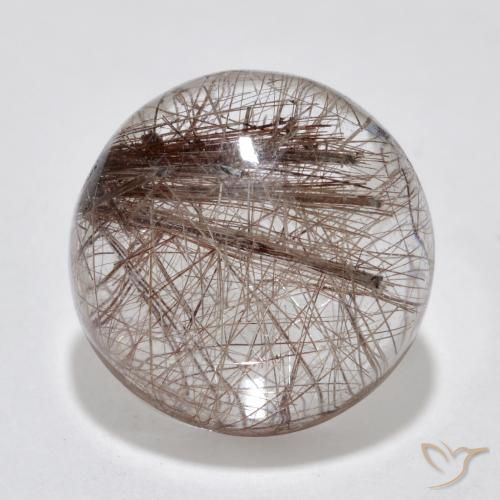 6.05ct طبيعي شفاف مع بنى كوارتز روتيل, دائري, نصف شفاف