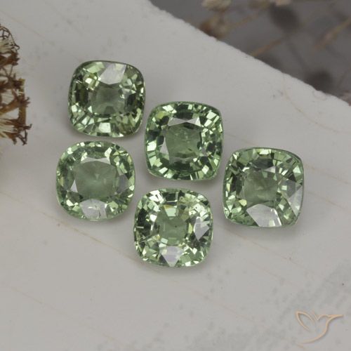ياقوت طبيعي بلون Medium Light Green   ، وزن ‎2.63‎ قيراط، شكل قطع وسادة، مقاس ‎4.3x4.3‎ مم