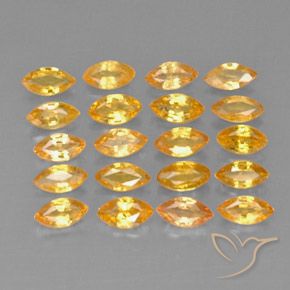 ياقوت طبيعي بلون Medium-Light Orange-Gold ، وزن ‎3.90‎ قيراط، شكل ماركيز، مقاس ‎4.9x2.5‎ مم