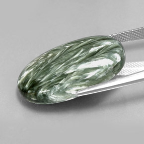 سيرافينيت أخضر طبيعي، قصة بيضاوى، 23.76 قيراط، غير شفاف