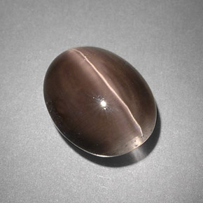 Sillimanite Cat's Eye طبيعي بلون دخاني، وزن ‎4.25‎ قيراط، شكل شفاف، مقاس ‎10.6x8.4‎ مم